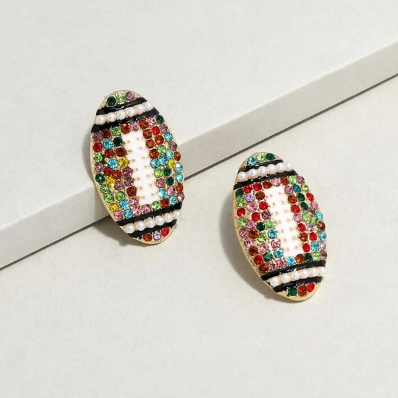 Zara Jewelry - 2/$20 "Game time" Football Shaped Rhinestone Earrings, multi-colour